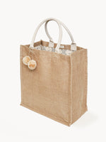 Load image into Gallery viewer, Jute Canvas Market Bag With Pompom
