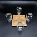 Load image into Gallery viewer, A Set Of A 4 Section Bamboo Tray With 4 Doublewalled Thermo Glasses To Match
