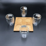 Load image into Gallery viewer, A Set Of A 4 Section Bamboo Tray With 4 Doublewalled Thermo Glasses To Match
