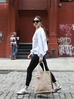 Load image into Gallery viewer, Jute Canvas Market Bag With Pompom
