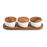 Load image into Gallery viewer, Condiment Serving Set  3 Ceramic Bowls with Lids  13" x 3.75"
