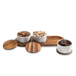 Load image into Gallery viewer, Condiment Serving Set  3 Ceramic Bowls with Lids  13" x 3.75"
